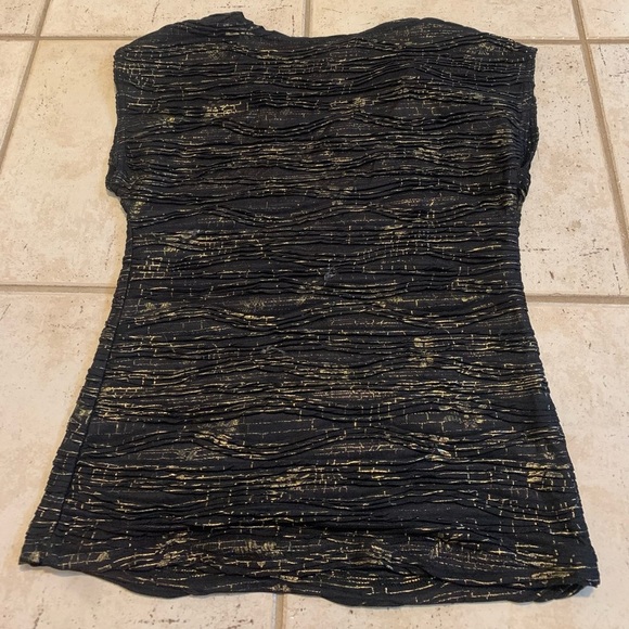 Vintage Style Black & Gold Shimmer Ruched Top S - Picture 3 of 4